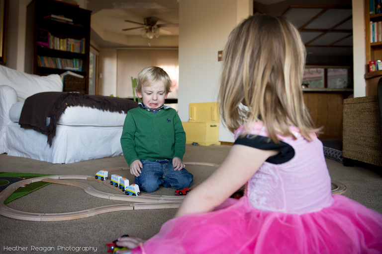 Sad over trains - Lake Oswego in-home family photography