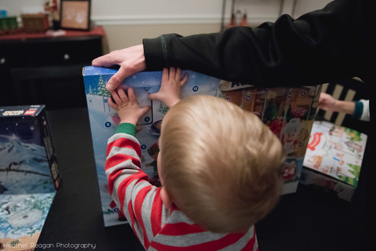 Opening advent calendars, Portland Christmas storytelling photography