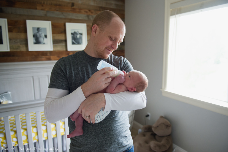 Bottle from Dad - in-home documentary newborn photography - West Linn, OR