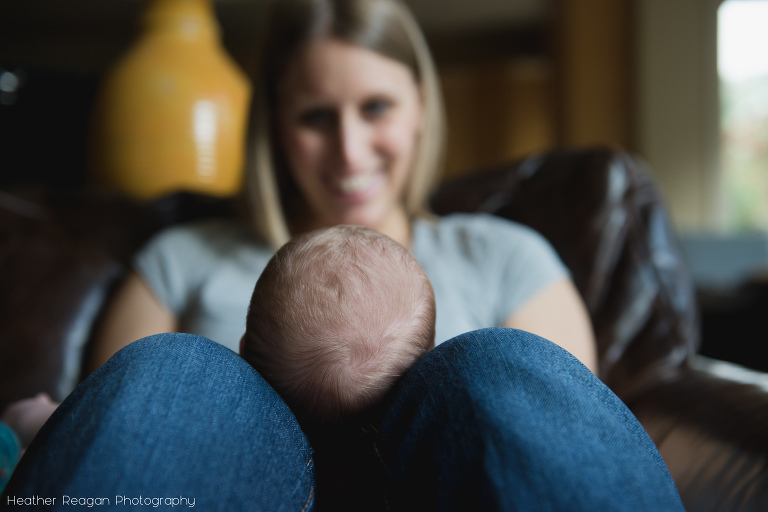 Smiles from mom - Lake Oswego in-home documentary newborn photography