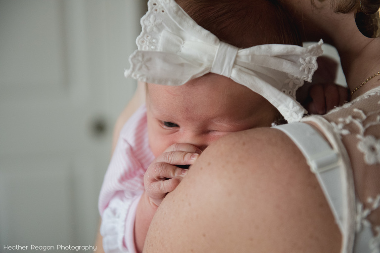 Baby Snuggling In To Mom | West Linn In Home Newborn Photography
