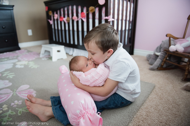 Kisses from big brother | Portland, Oregon | In Home Lifestyle Newborn Photography
