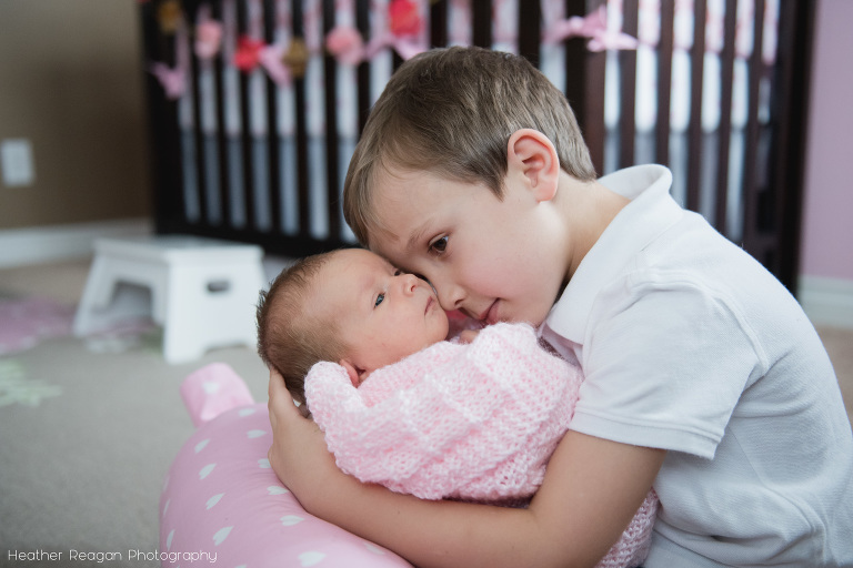 Snuggles with big brother | Lake Oswego In Home Newborn Photographer